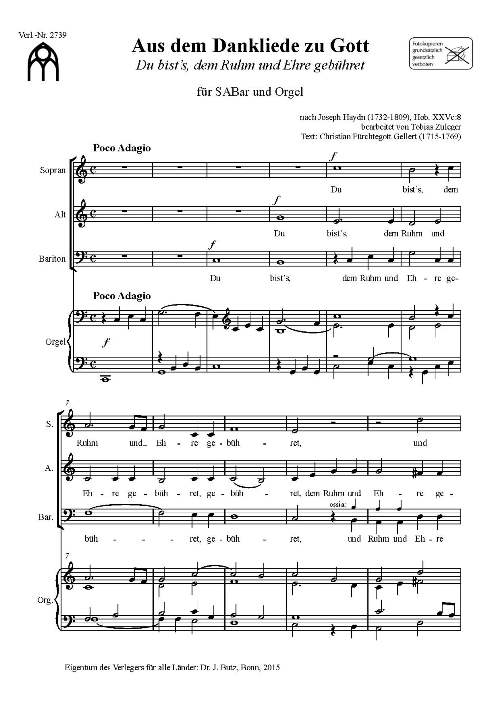 Aus dem Dankliede zu Gott / Du bist�s, dem Ruhm und Ehre geb�hret - hacer clic aqu�