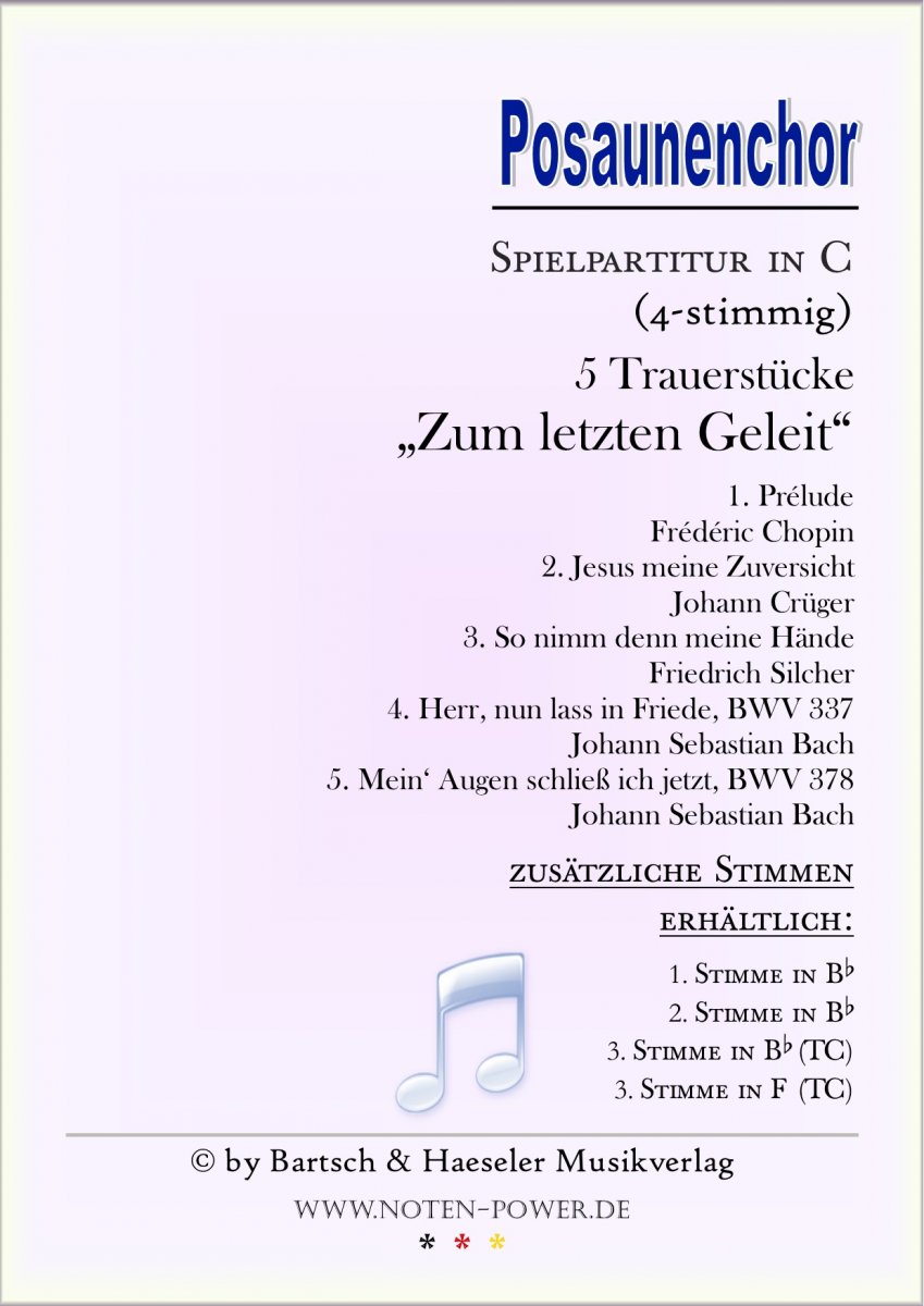 5 Trauerquartette „Zum letzten Geleit“ (Fünf) - hacer clic aquí 5 Trauerquartette „Zum letzten Geleit“ (Fünf) - hacer clic aquí